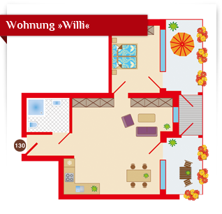 Wohnung Willi - 2-Raum-Wohnung mit zwei Balkonen